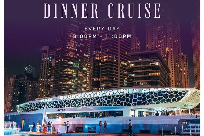 3-Hour Lotus Mega Yacht Dinner Cruise Dubai with Transfers - Pool, Chill Lounge, music, and performances