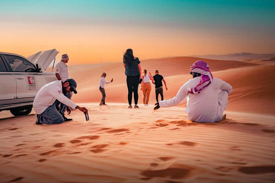 Abu Dhabi: Desert Safari with BBQ, Belly & Tannura Dance - Arabic coffee, dates and camp activities