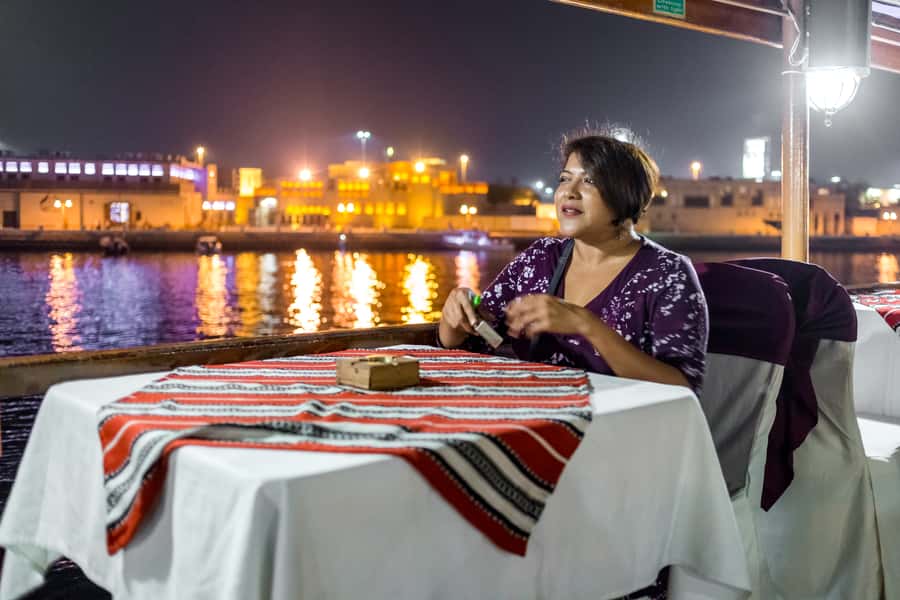 Dubai: 2-Hour Evening Dhow Cruise and Dinner - Dubai Creek, Canal, or Marina after dark