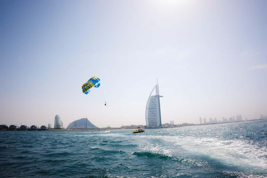 Dubai: Burj Al Arab Parasailing, Ice Cream, Pics, and Videos - A shared boat, but not a crowded cruise