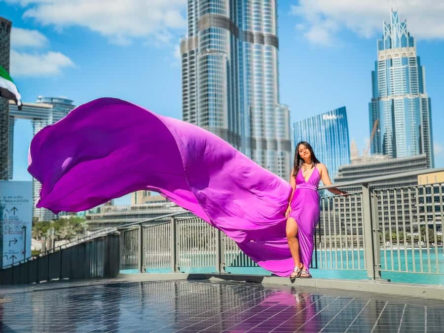 Dubai: Burj Khalifa Flying Dress Videography Shoot - Six stops, six different backdrops