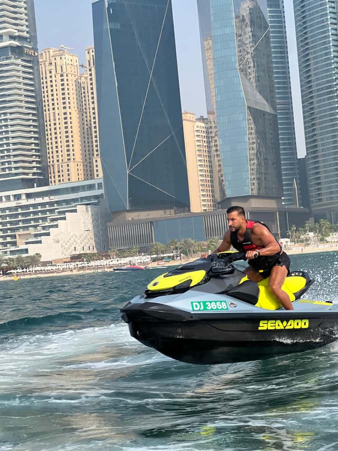 Dubai East: Guided JetsKi Ride with Sound System! - Jumeirah Beach Residence from the water