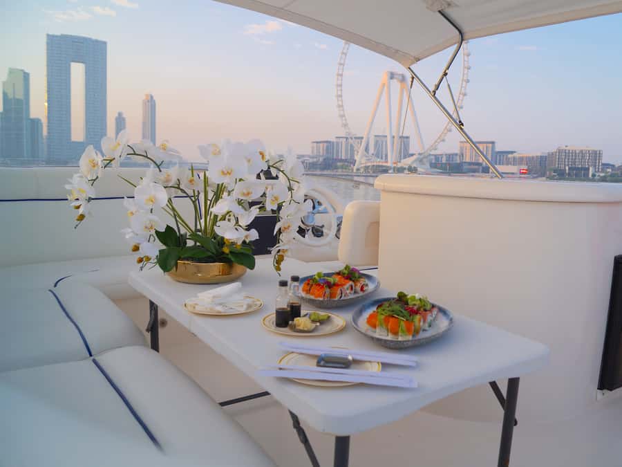 Dubai: Luxury Private 50 FT Yacht Cruise + Optional Sushi - Planning a proposal or anniversary onboard