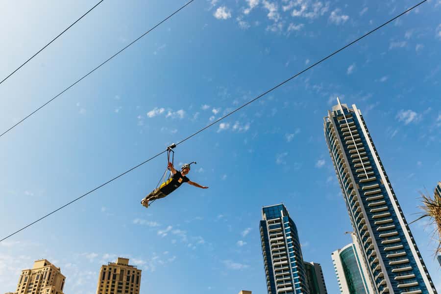 Dubai: Marina Ziplining with Photos, Video and Meal - Flying across Dubai Marina from Anwaj Towers