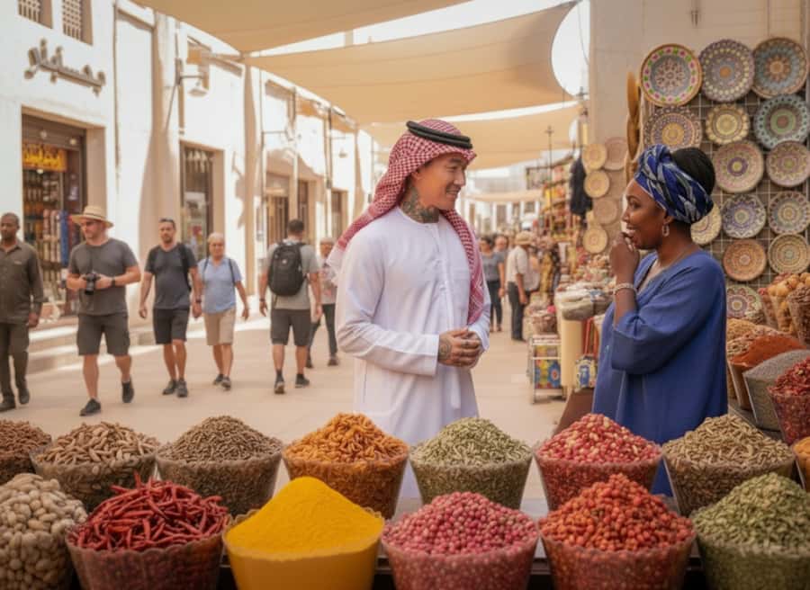 Dubai: Old Town, Street Food, Creek, Souks, & Emirati House - Al Seef, the mosque, and the old city wall