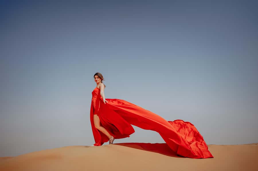 Dubai: Private Flying Dress Photography and Dune Drive Trip - What you receive after the desert
