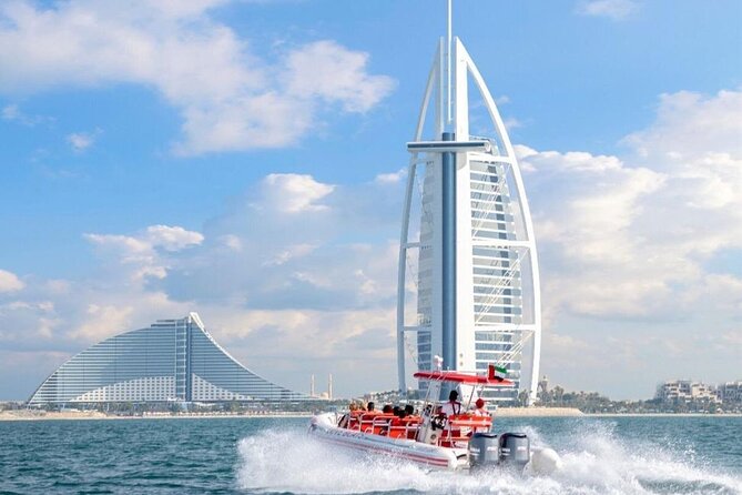 Dubai Speedboat Tour, Marina, Atlantis, Palm & Burj Al Arab - Leaving Dubai Marina with the skyline ahead