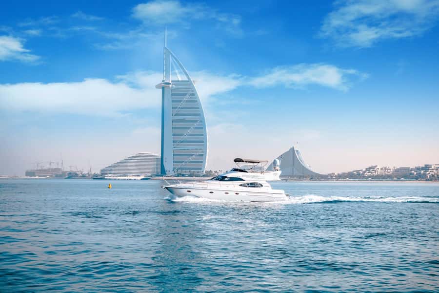 Dubai Yacht Tour - Boat Trip upto 12 guests Private event - The Palm Jumeirah and Atlantis from offshore