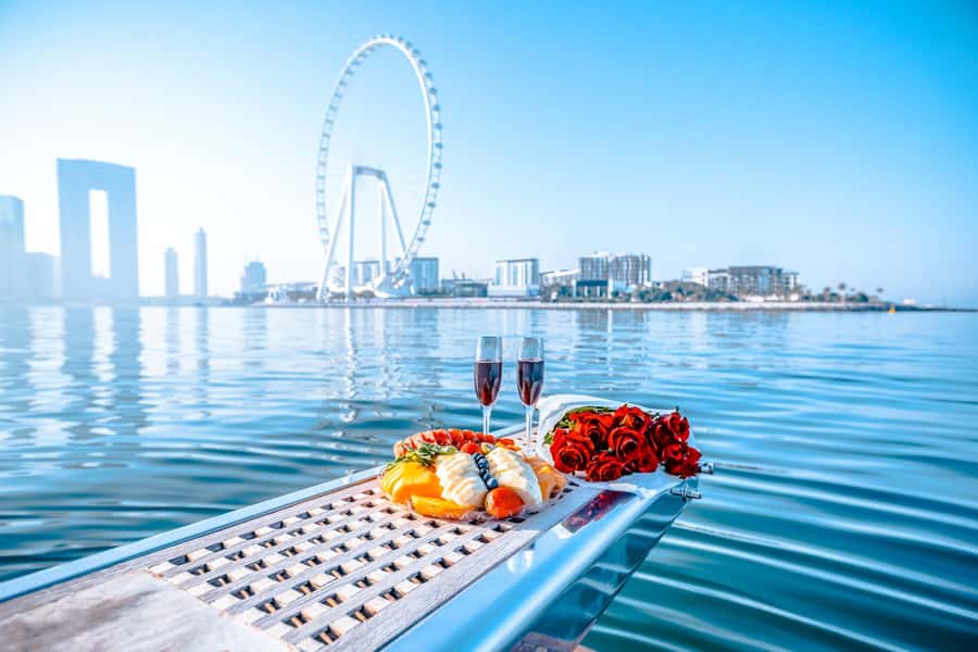 Dubai Yacht Tour - Boat Trip upto 12 guests Private event - JBR, Bluewaters Island, and the Marina skyline