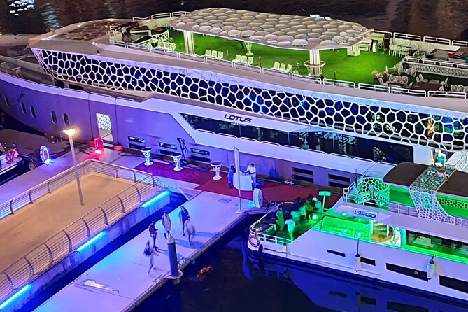 Lotus Mega Yacht Luxury Cruise with Live DJ, Dinner & Transfers - Boarding at Dubai Marina near Pier 7